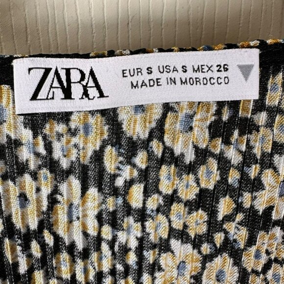 Zara Black & Yellow Floral Printed Crinkle Wide Leg Belted Jumpsuit Size Small - Picture 13 of 14